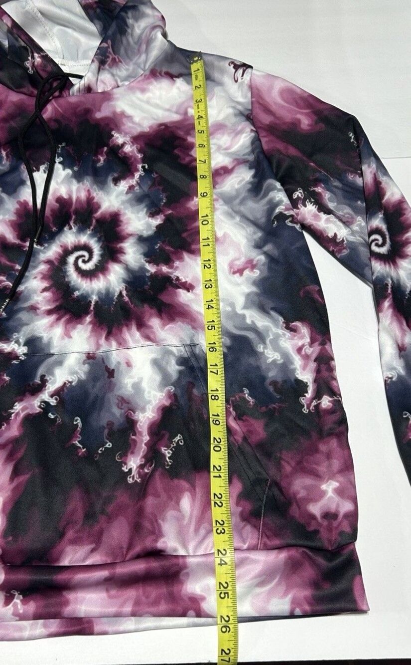 Women's Purple and Black Spiral Tie-Dye Hoodie Size Small Light Weight - Picture 4 of 6